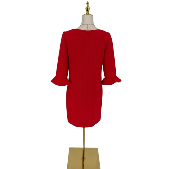 ANN TAYLOR Red Crepe Flouncy Lined 3/4 Ruffle Bell Fluted Sleeve Dress Sz 6 NWT - Picture 9 of 13